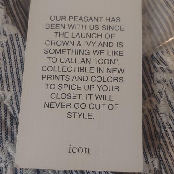 NWT Crown And Ivy Icon Peasant Top Blue White Embroidered Striped SZ Small $50 - Picture 9 of 10